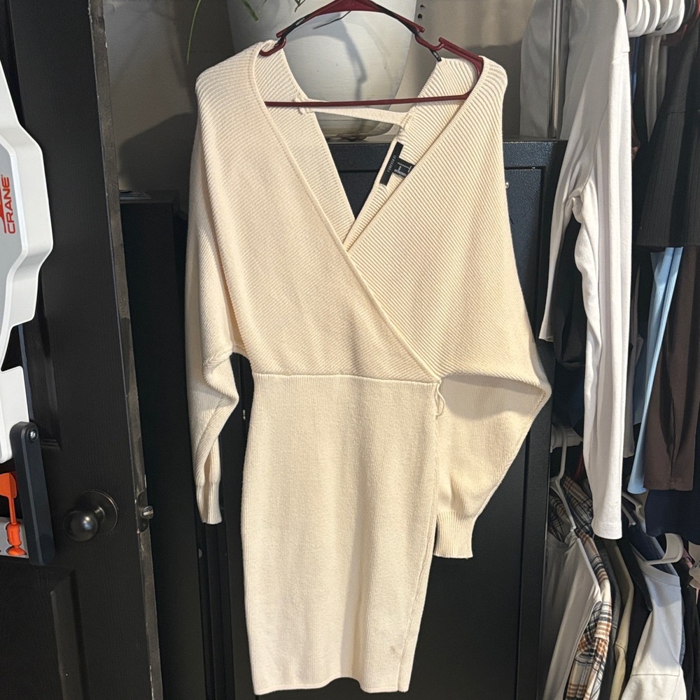 Forever 21 Cream Wrap-Front Knit Midi Dress
